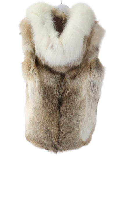 PRE-OWNED COYOTE HOODED VEST W/ WHITE FOX TRIM ON HOOD