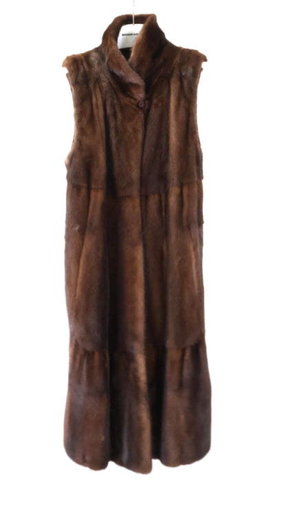 PRE-OWNED DEMI BUFF MINK PANELLED LONG VEST W/ SHAWL COLLAR