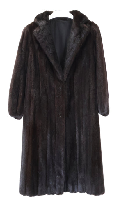 PRE-OWNED RANCH MINK 7/8 COAT W/ NOTCH COLLAR & ELASTIC SLEEVE FINISH