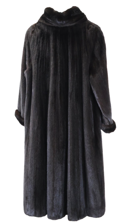PRE-OWNED NATURAL RANCH MINK SWING COAT W/ PORTRAIT COLLAR & TURN BACK CUFFS