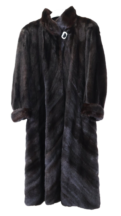 PRE-OWNED RANCH MINK DIRECTIONAL COAT W/ WING COLLAR & TURN BACK CUFF
