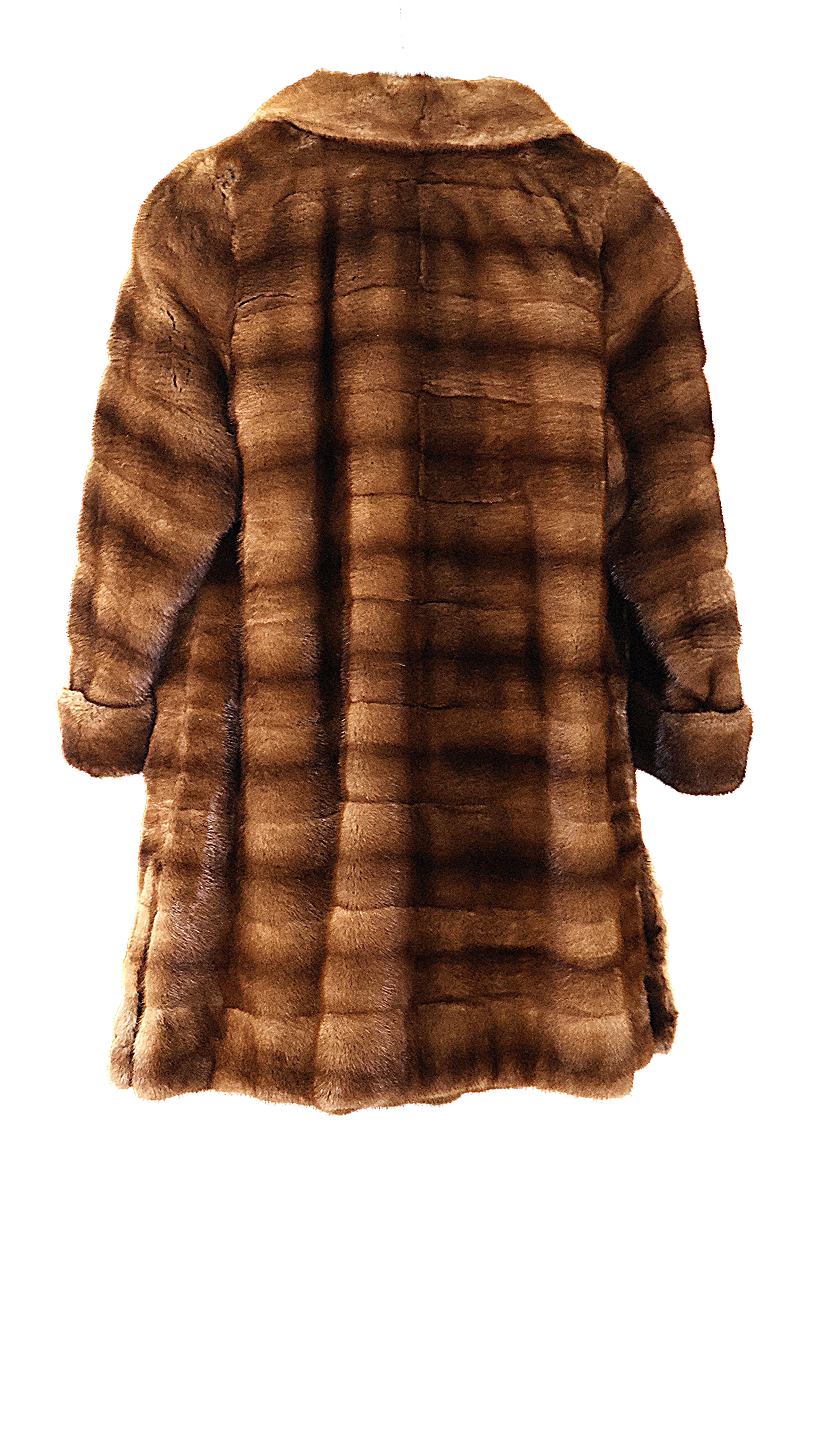 PRE-OWNED DEMI BUFF HORIZONTAL MINK STROLLER W/ NOTCH COLLAR, TURN BACK CUFFS, PATCH POCKETS & SIDE SLITS