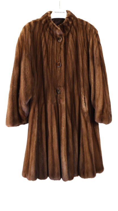 PRE-OWNED DEMI BUFF MINK COLLARLESS SWING 7/8 COAT