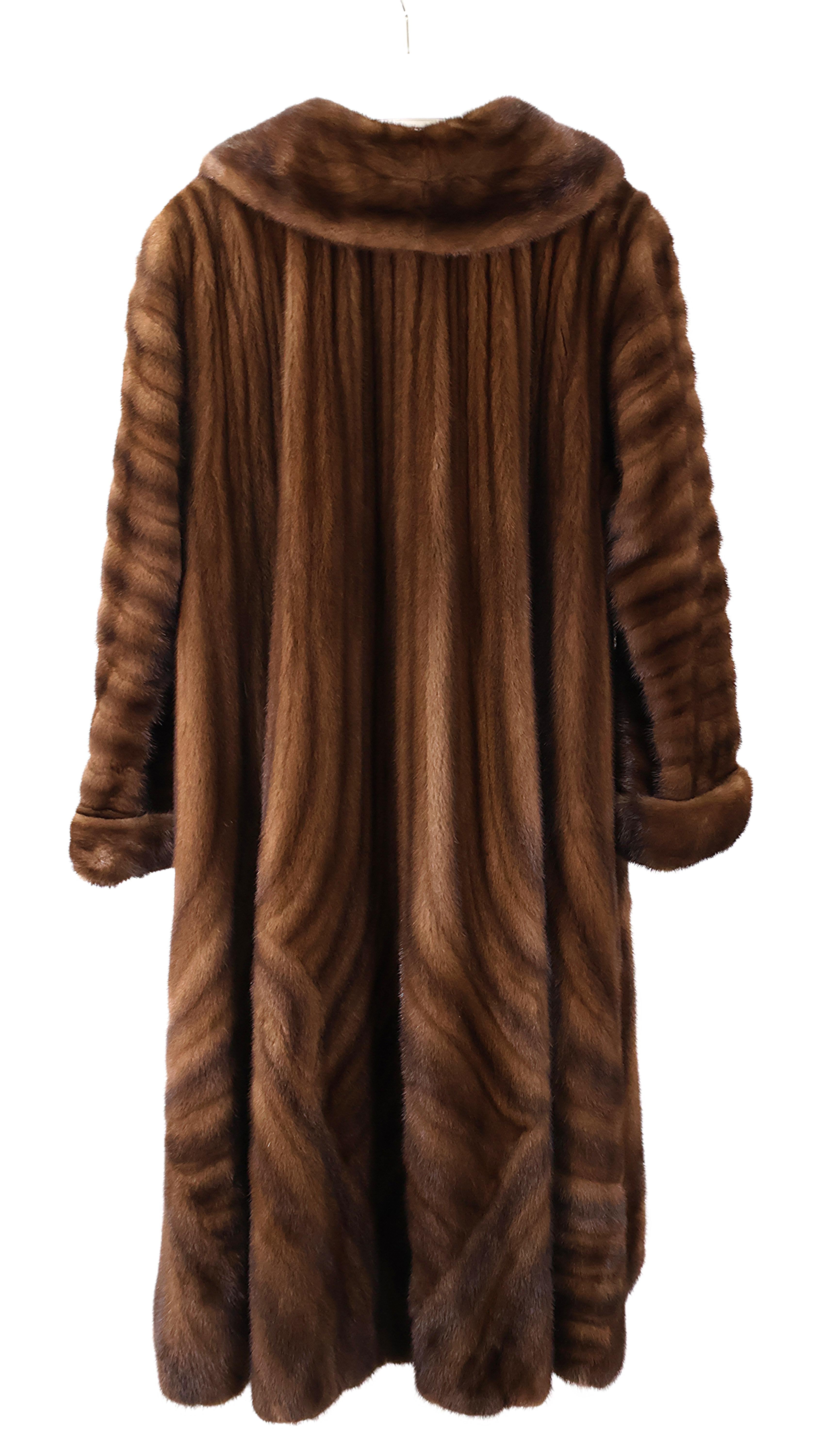 PRE-OWNED DEMI BUFF MINK DIRECTIONAL COAT W/ PORTRAIT COLLAR, HORIZONTAL SLEEVES & TURN BACK CUFFS