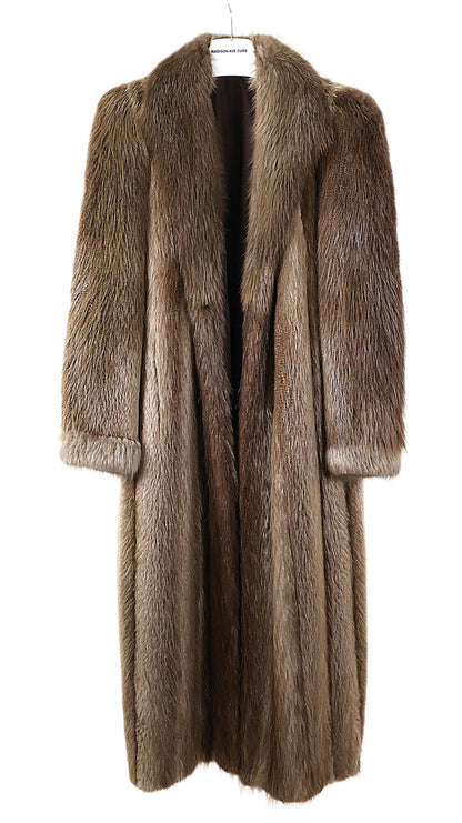 NEW NATURAL BLOND BEAVER COAT W/ SHAWL COLLAR & BANDED CUFFS