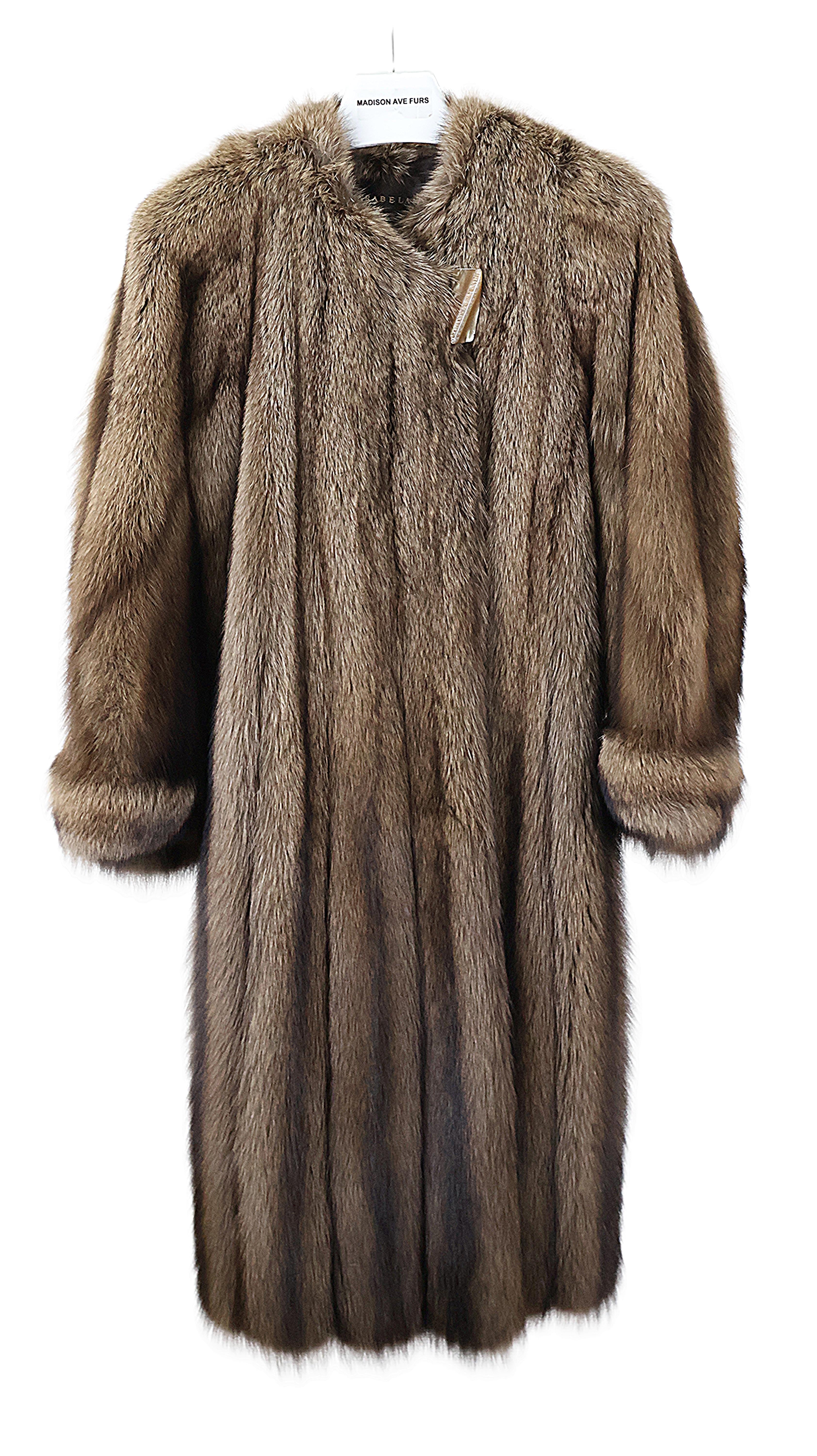 PRE-OWNED NATURAL FISHER  COLLARLESS COAT W/ TURN BACK CUFFS