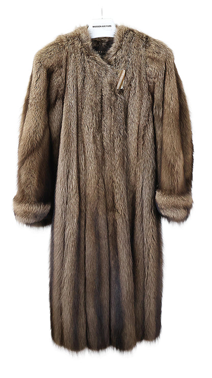 PRE-OWNED NATURAL FISHER  COLLARLESS COAT W/ TURN BACK CUFFS