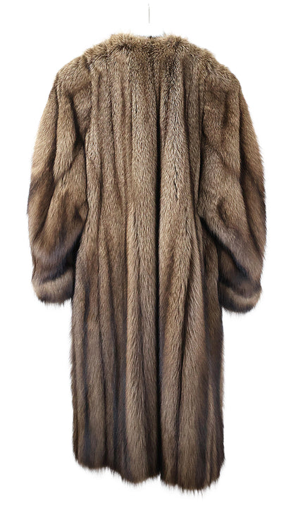 PRE-OWNED NATURAL FISHER  COLLARLESS COAT W/ TURN BACK CUFFS