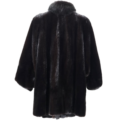 PRE-OWNED BLACK DYED HAIR UP MINK STROLLER W/ BLACK DYED FOX TUXEDO FRONT & MINK BRACELET CUFFS
