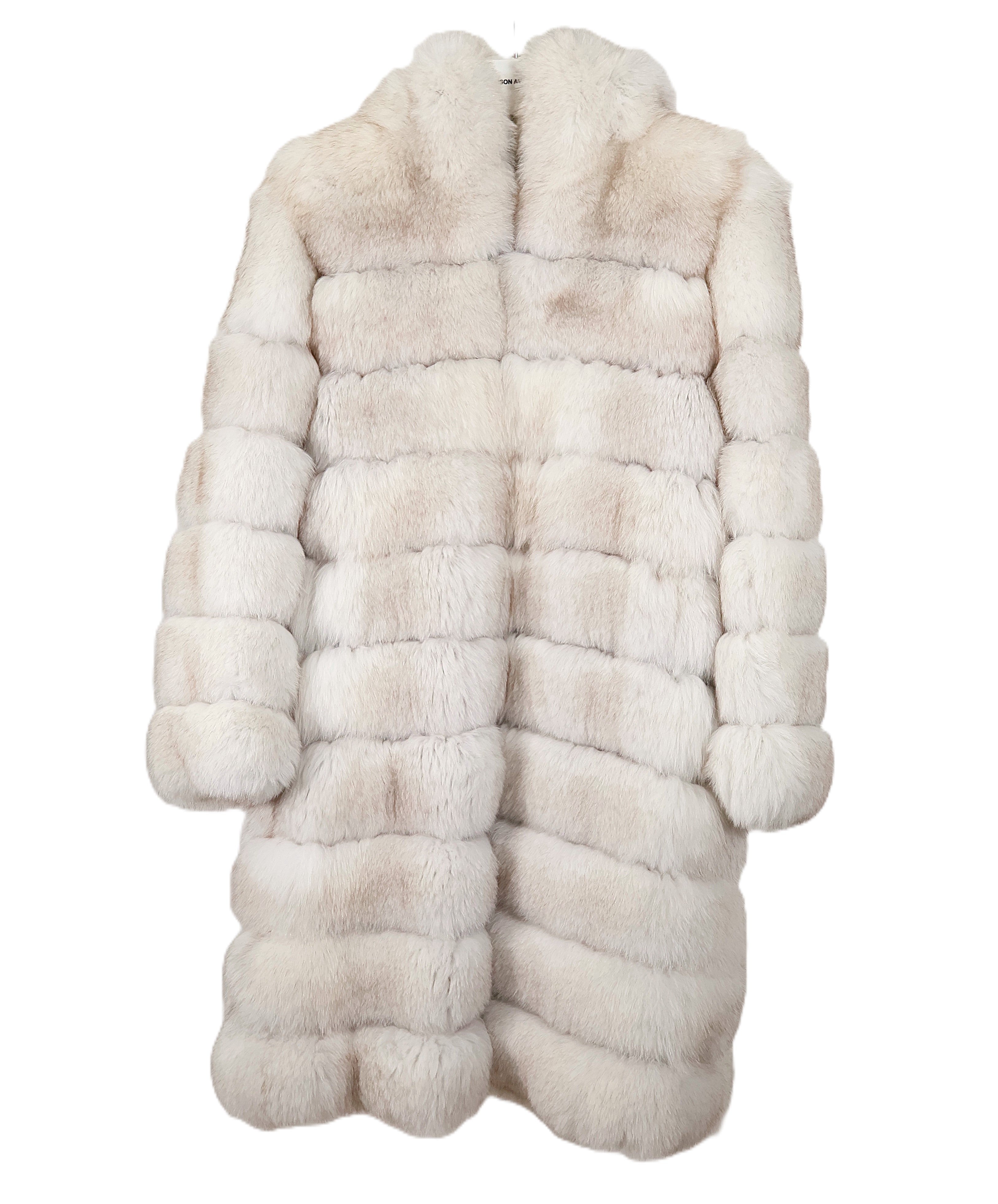NATURAL BLUE FOX HORIZONTAL HOODED 7/8 COAT