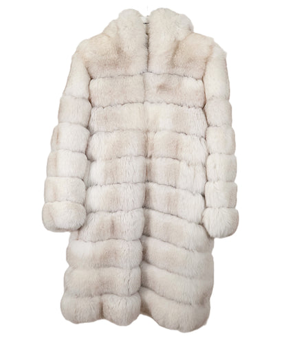NATURAL BLUE FOX HORIZONTAL HOODED 7/8 COAT