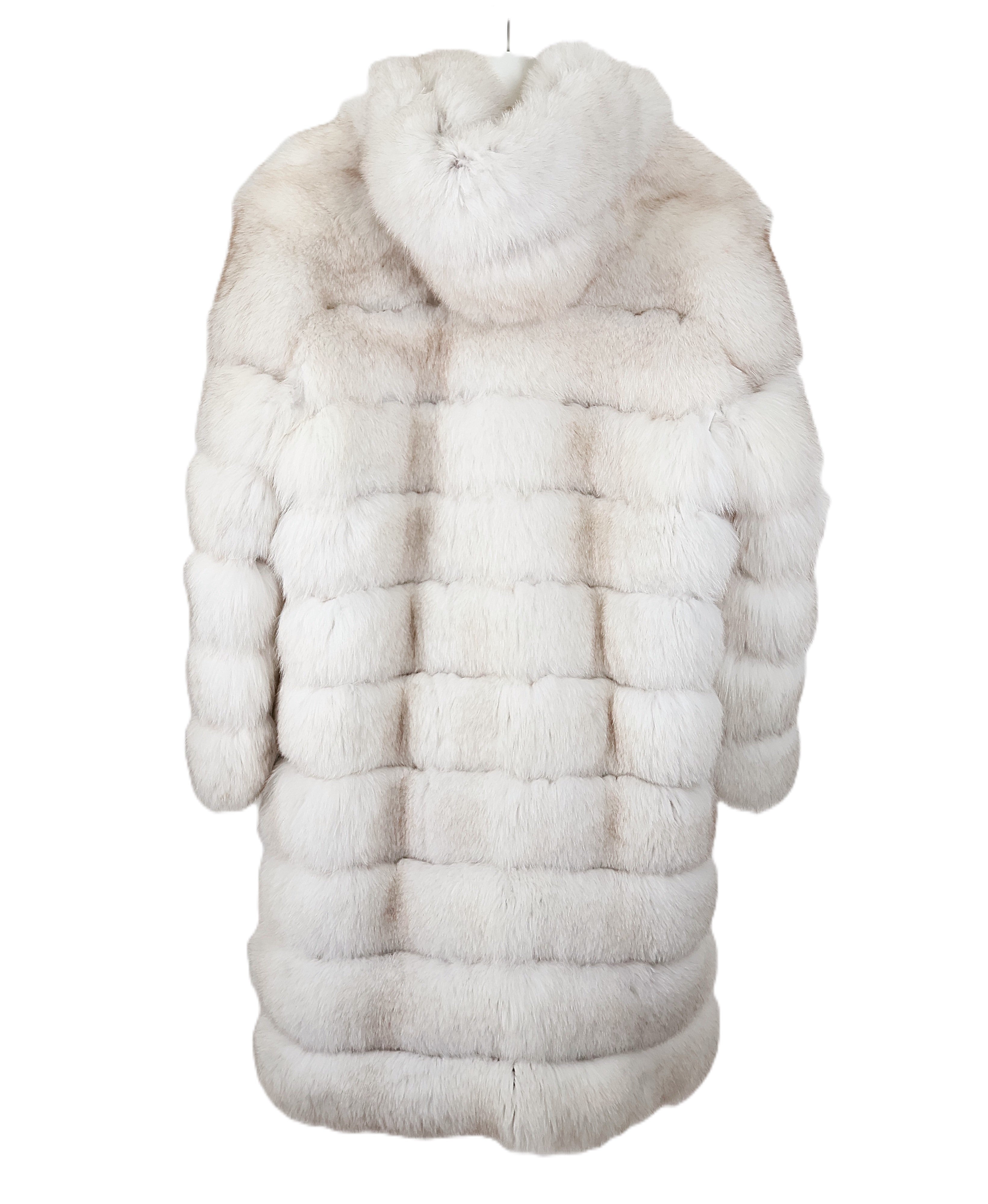 NATURAL BLUE FOX HORIZONTAL HOODED 7/8 COAT