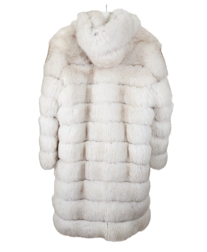 NATURAL BLUE FOX HORIZONTAL HOODED 7/8 COAT