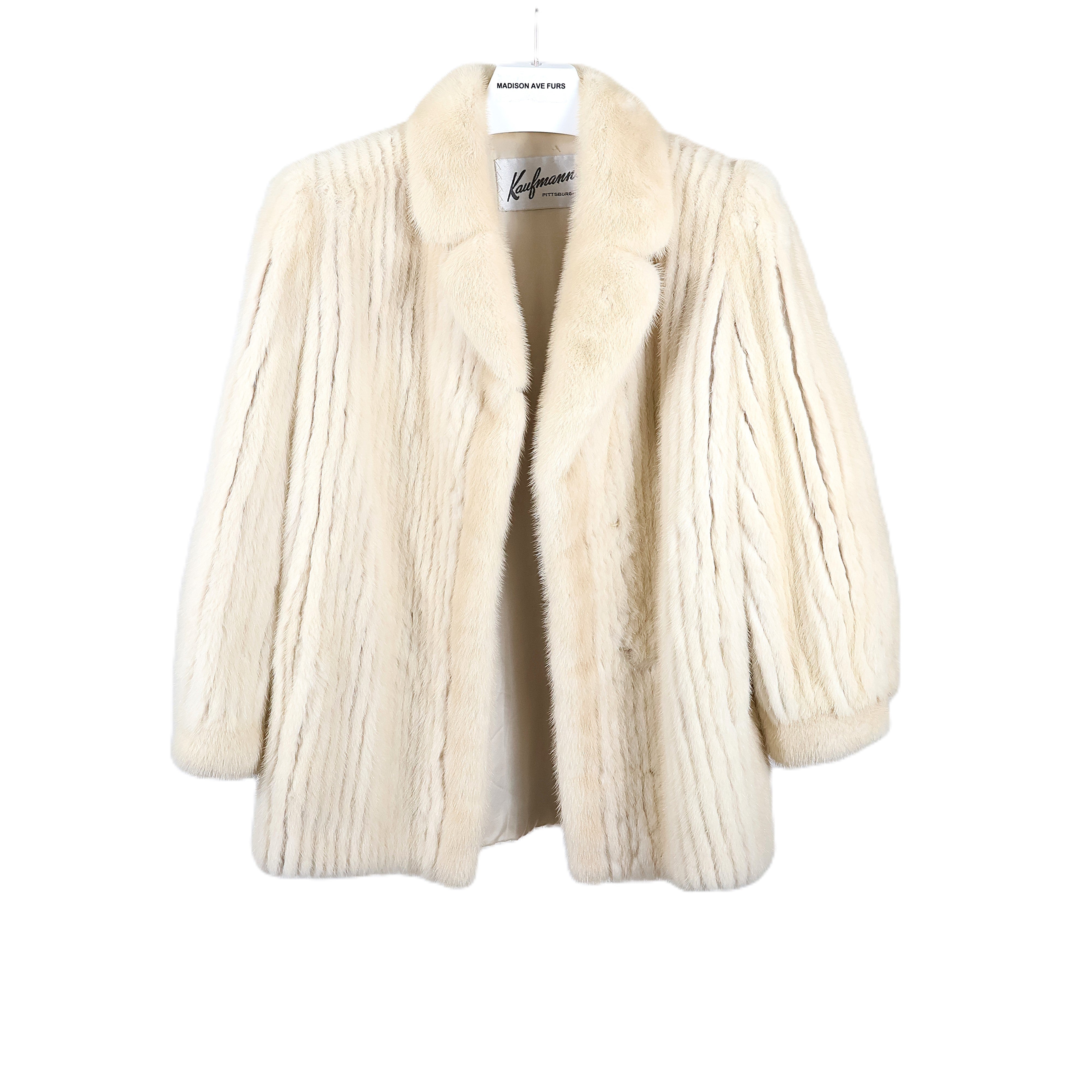 PRE-OWNED OFF WHITE MINK RIBBED JACKET W/ NOTCH COLLAR & BRACELET CUFFS