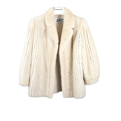 PRE-OWNED OFF WHITE MINK RIBBED JACKET W/ NOTCH COLLAR & BRACELET CUFFS