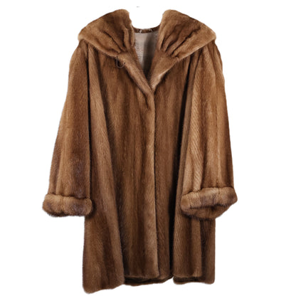 PRE-OWNED DEMI BUFF MINK SWING COAT W/ OVERSIZED SHAWL COLLAR & TURN BACK CUFFS