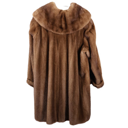 PRE-OWNED DEMI BUFF MINK SWING COAT W/ OVERSIZED SHAWL COLLAR & TURN BACK CUFFS