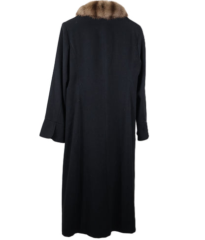 PRE-OWNED BLACK CASHMERE COAT W/ CROSS-CUT SABLE WING COLLAR