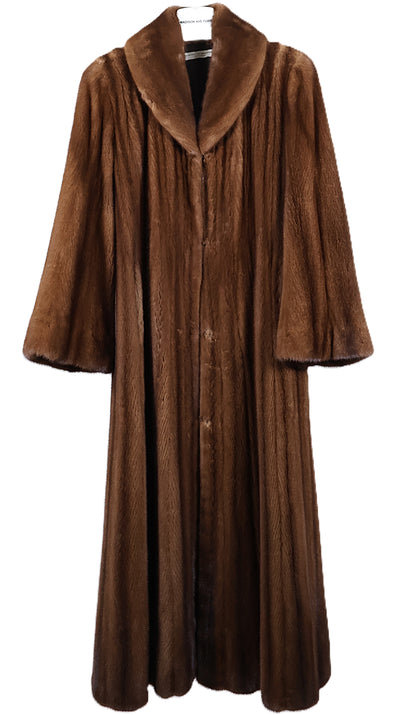 PRE-OWNED CAROLINA HERRERA NATURAL DEMI BUFF MINK COAT W/ SHAWL COLLAR