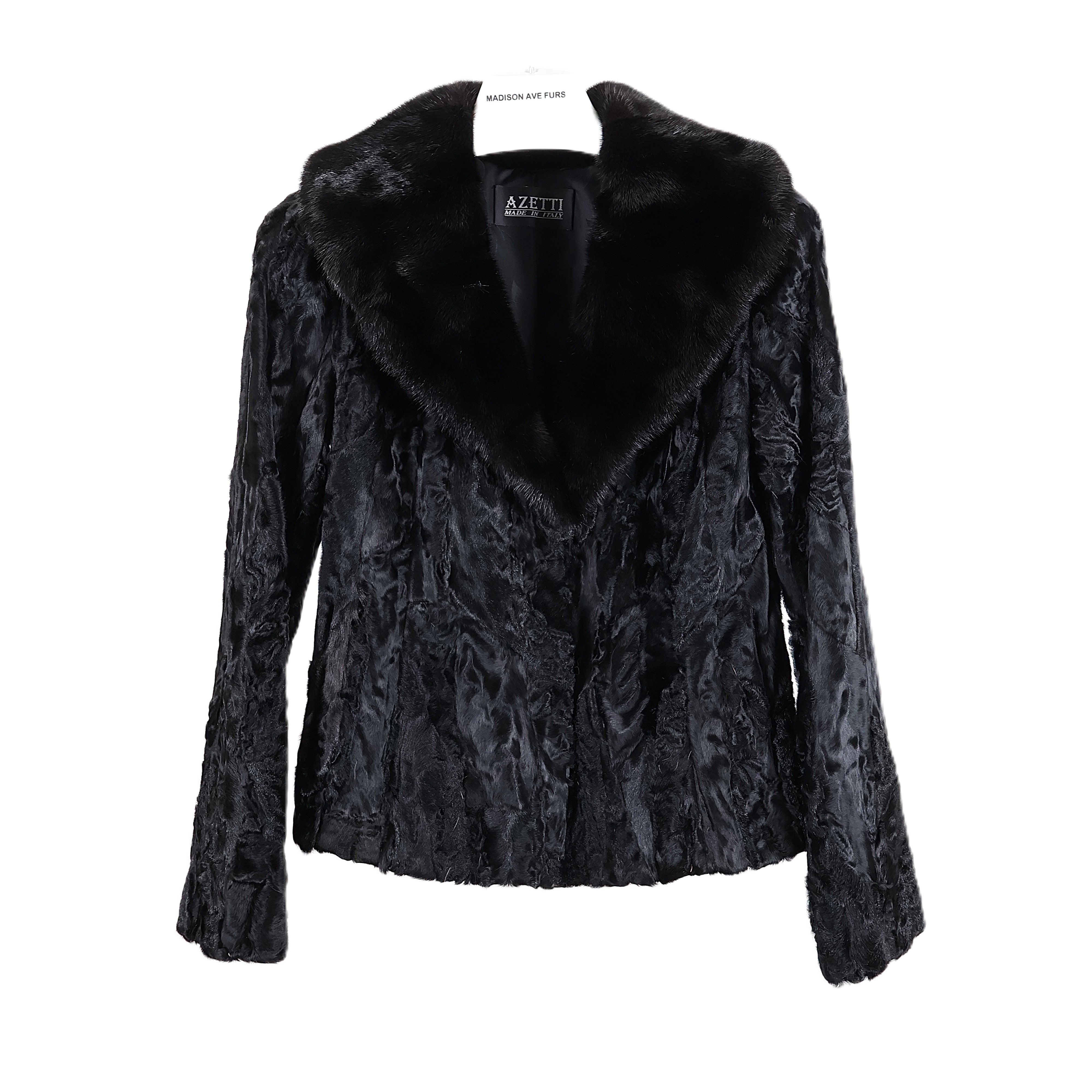 NEW BLACK DYED LAMB JACKET W/ BLACK MINK CROSS-CUT WING COLLAR