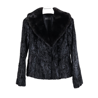 NEW BLACK DYED LAMB JACKET W/ BLACK MINK CROSS-CUT WING COLLAR