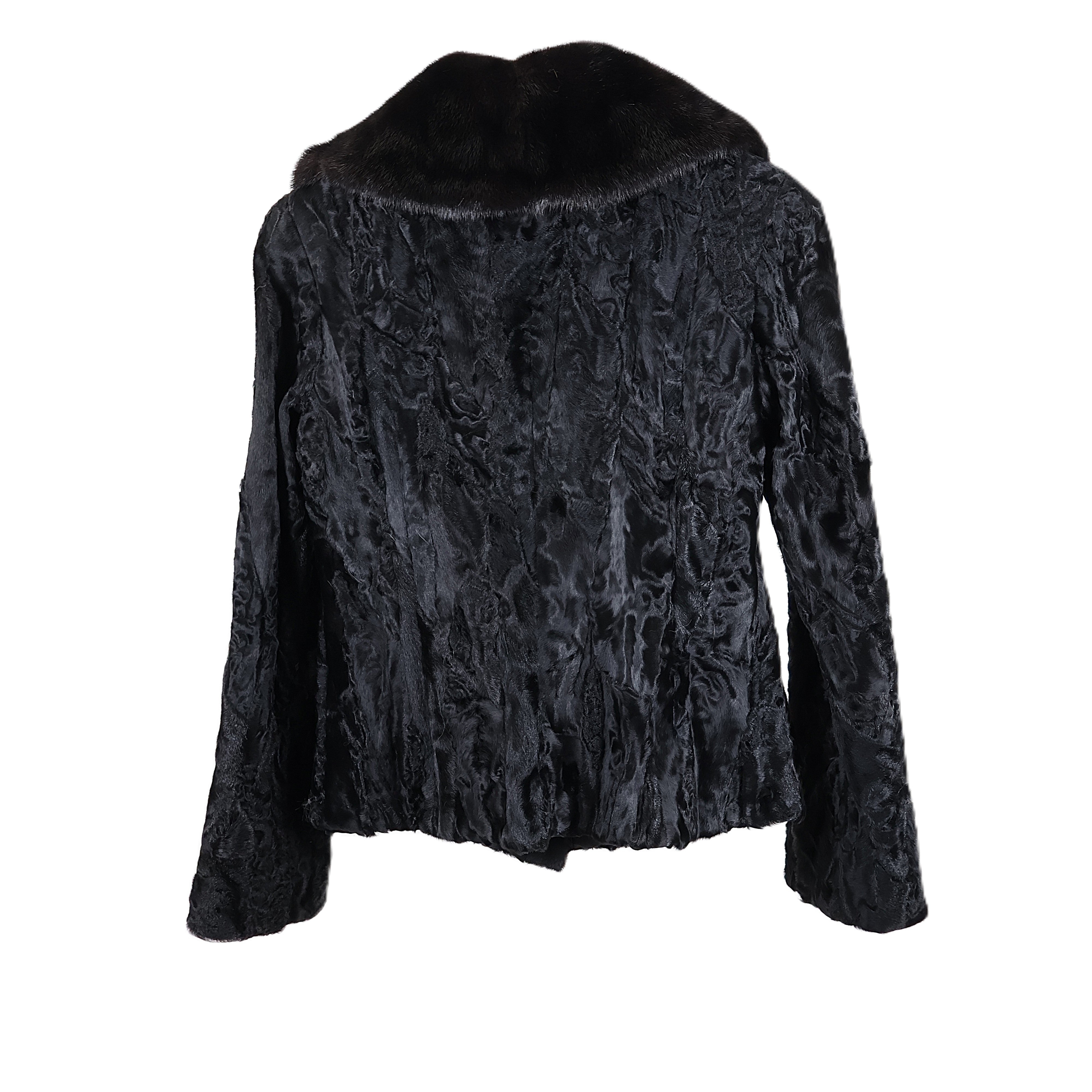 NEW BLACK DYED LAMB JACKET W/ BLACK MINK CROSS-CUT WING COLLAR