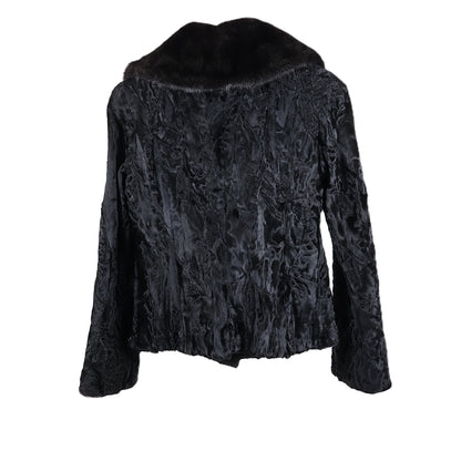 NEW BLACK DYED LAMB JACKET W/ BLACK MINK CROSS-CUT WING COLLAR