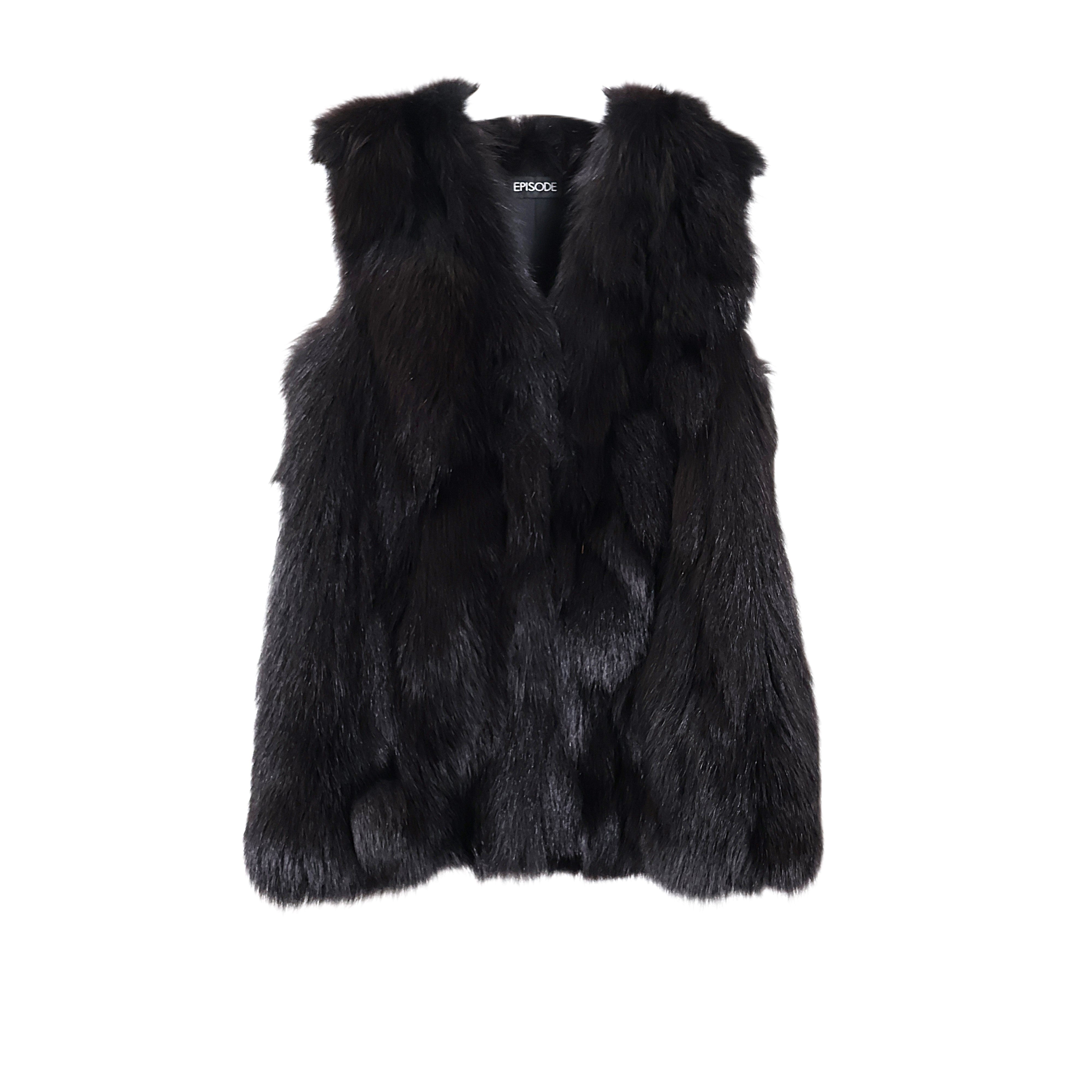 PRE-OWNED BLACK DYED COLLARLESS FOX VEST