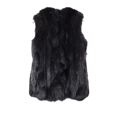 PRE-OWNED BLACK DYED COLLARLESS FOX VEST
