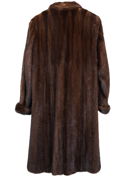 PRE-OWNED NATURAL MAHOGANY MINK COAT W/ SHAWL COLLAR & TURN BACK CUFFS
