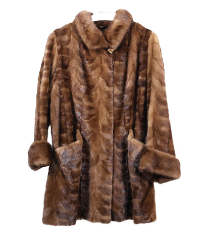 PRE-OWNED DEMI BUFF MINK SECTION STROLLER W/ WING COLLAR, TURN BACK CUFF & PATCH POCKETS