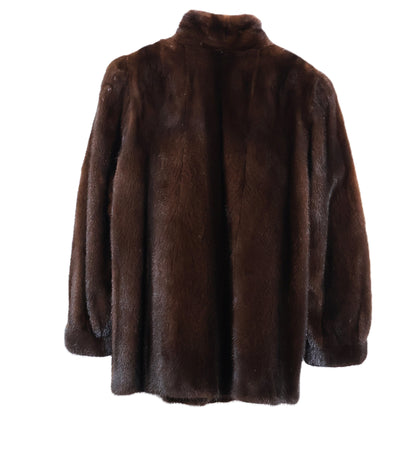 PRE-OWNED MAHOGANY MINK JACKET W/ STAND UP COLLAR & BANDED CUFFS