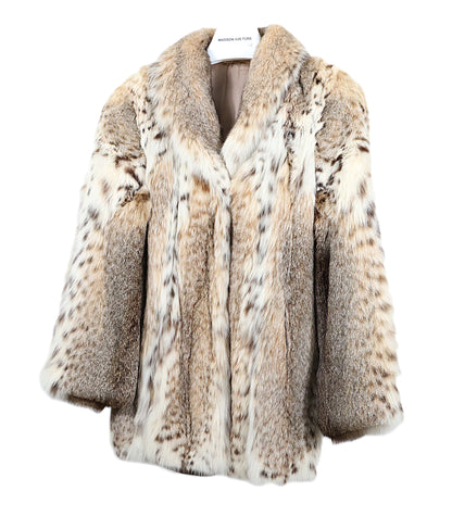 PRE-OWNED NATURAL CAT LYNX JACKET W/ WING COLLAR & STRAIGHT SLEEVE