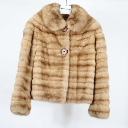 PRE-OWNED RUSSIAN SABLE HORIZONTAL SHORT JACKET W/ WING COLLAR