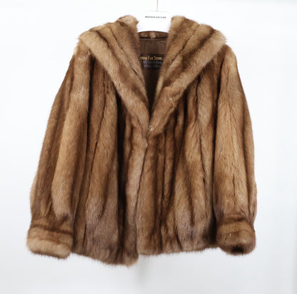 PRE-OWNED NATURAL RUSSIAN SABLE JACKET W/ OVERSIZED SHAWL COLLAR & BANDED CUFFS