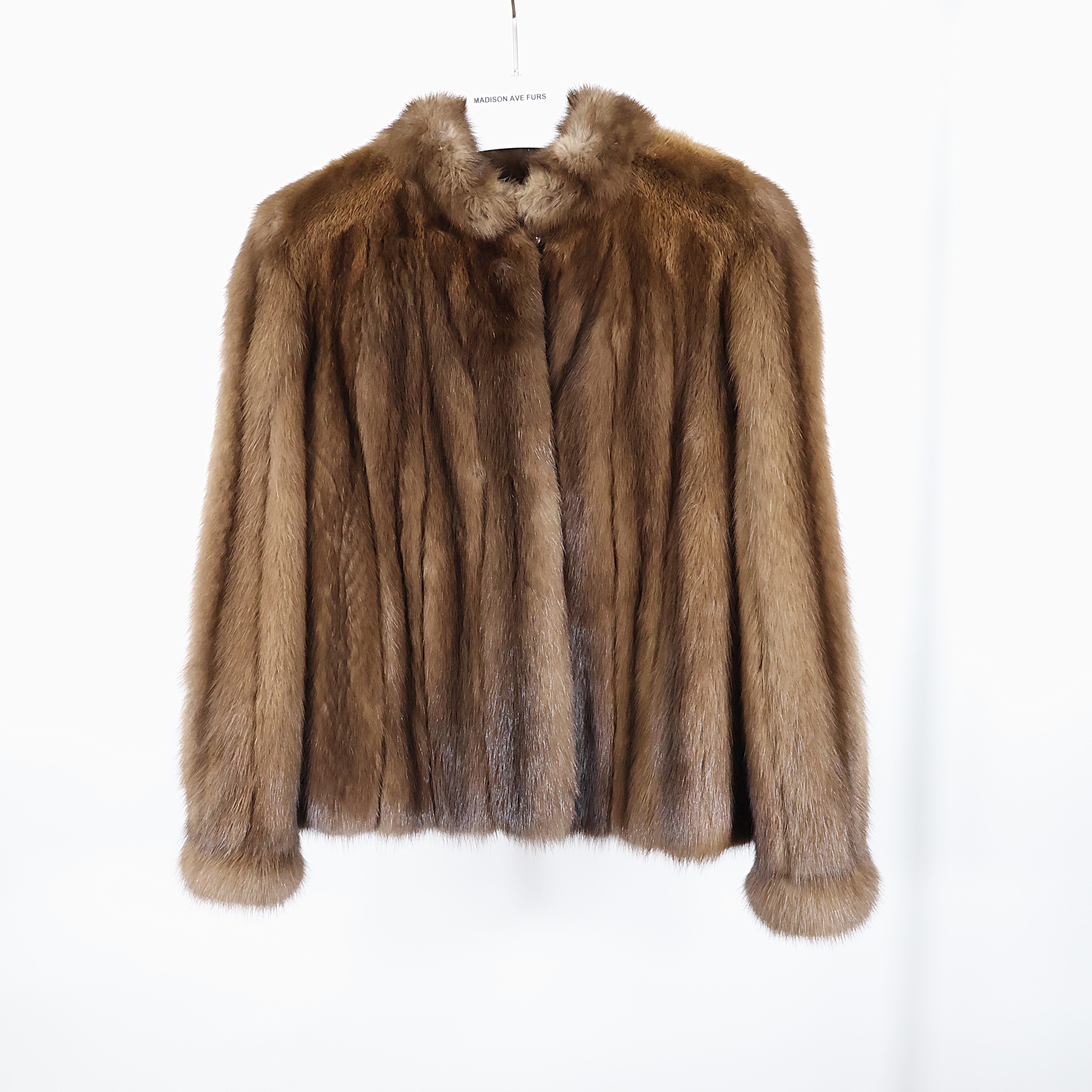 PRE-OWNED NATURAL RUSSIAN SABLE JACKET W/ STAND COLLAR & BANDED CUFFS