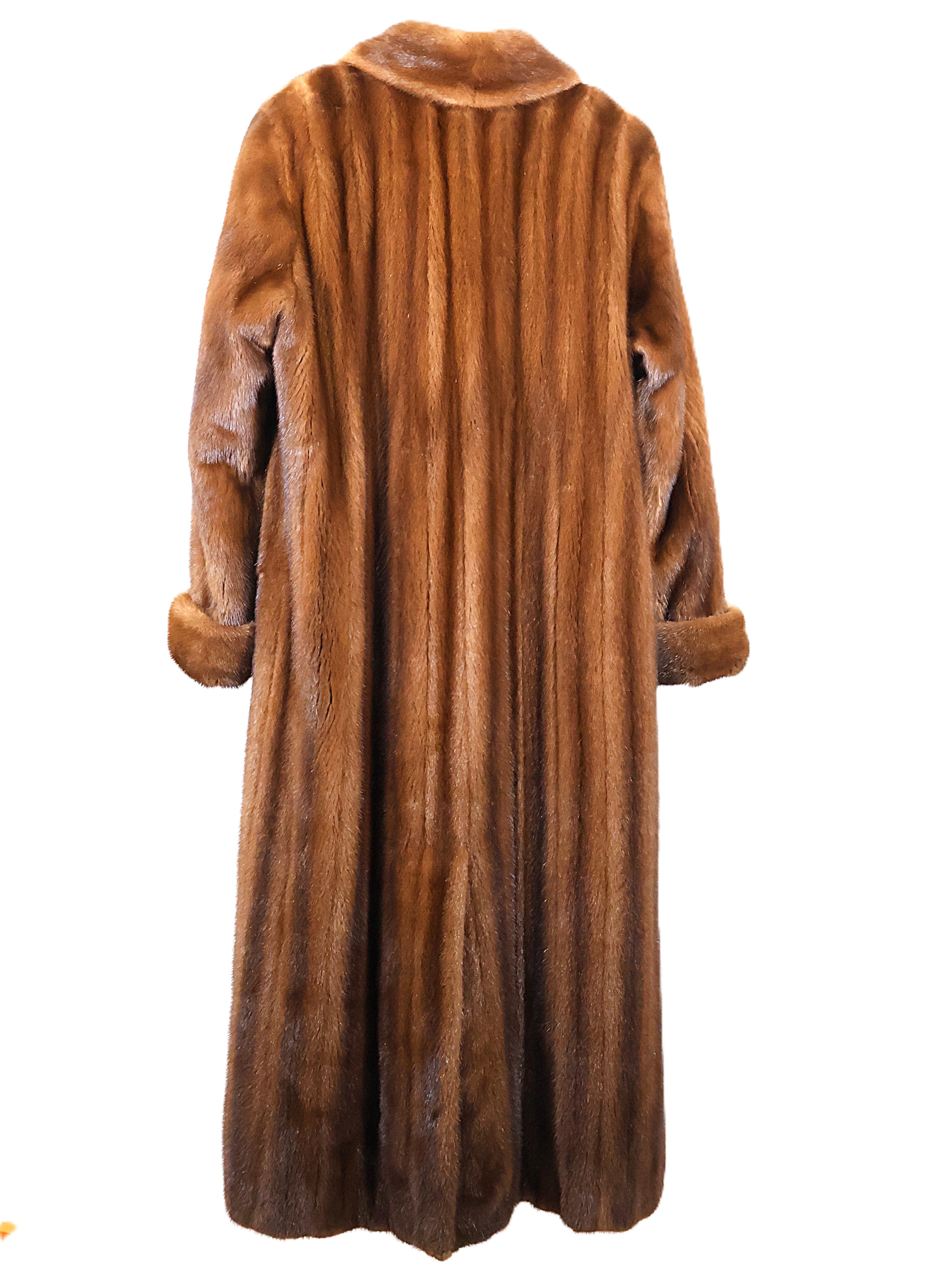 PRE-OWNED NATURAL DEMI BUFF MINK COAT REVERSIBLE TO TAFFETA W/ NOTCH COLLAR & TURN BACK CUFFS