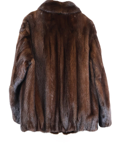 PRE-OWNED MEN'S MAHOGANY MINK BOMBER JACKET W/ WING COLLAR & ELASTIC SLEEVE FINISH