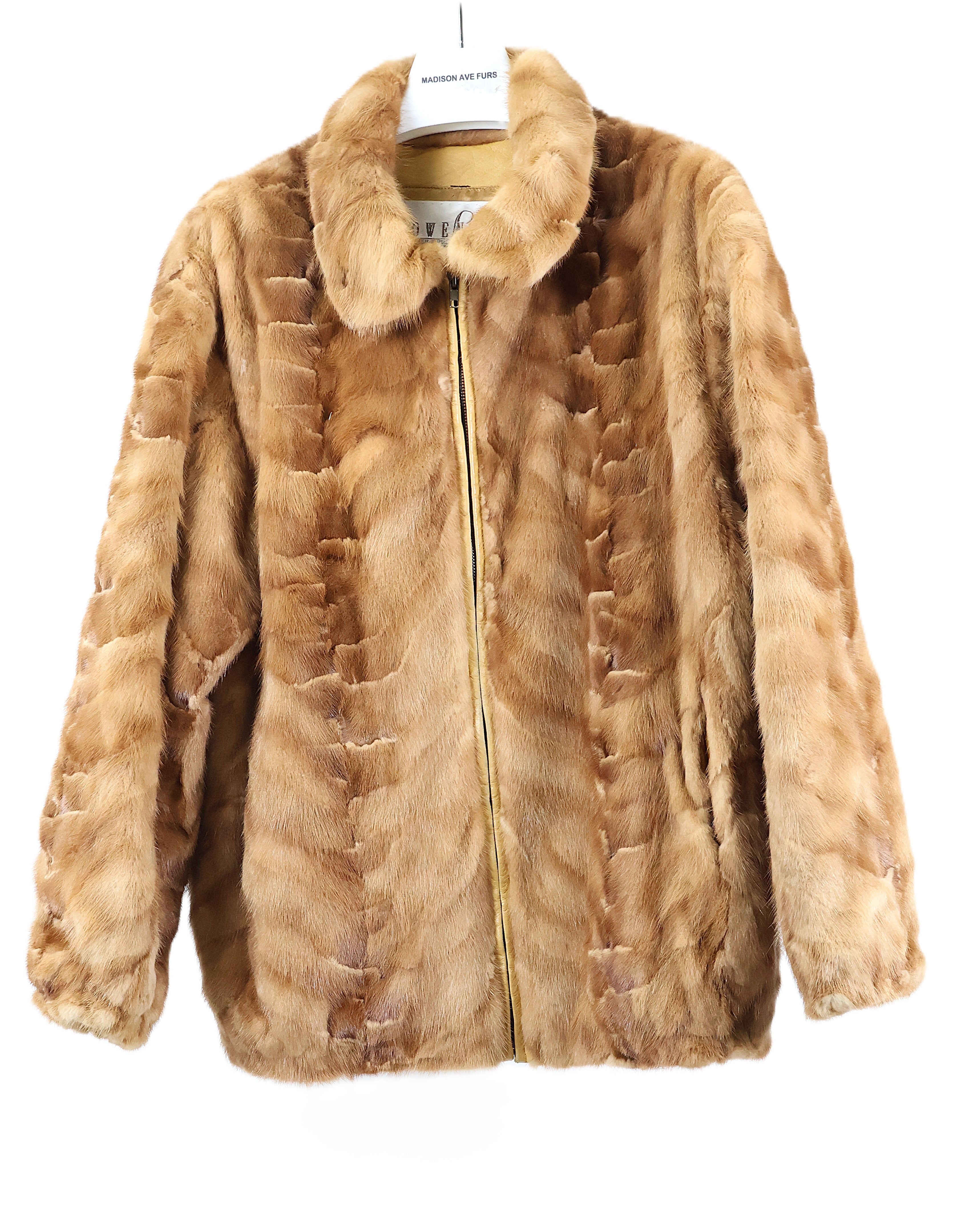 PRE-OWNED MEN'S COGNAC MINK SECTION BOMBER JACKET W/ WING COLLAR
