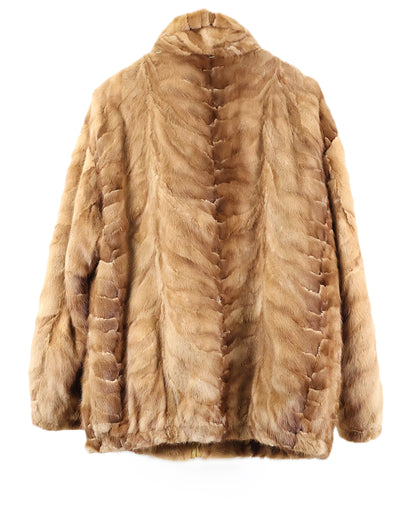 PRE-OWNED MEN'S COGNAC MINK SECTION BOMBER JACKET W/ WING COLLAR