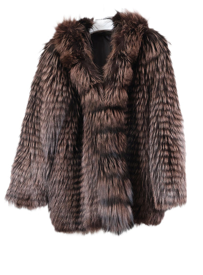 NEW BROWN DYED FEATHERED FOX HOODED STROLLER W/ CROSS-CUT FRONTS