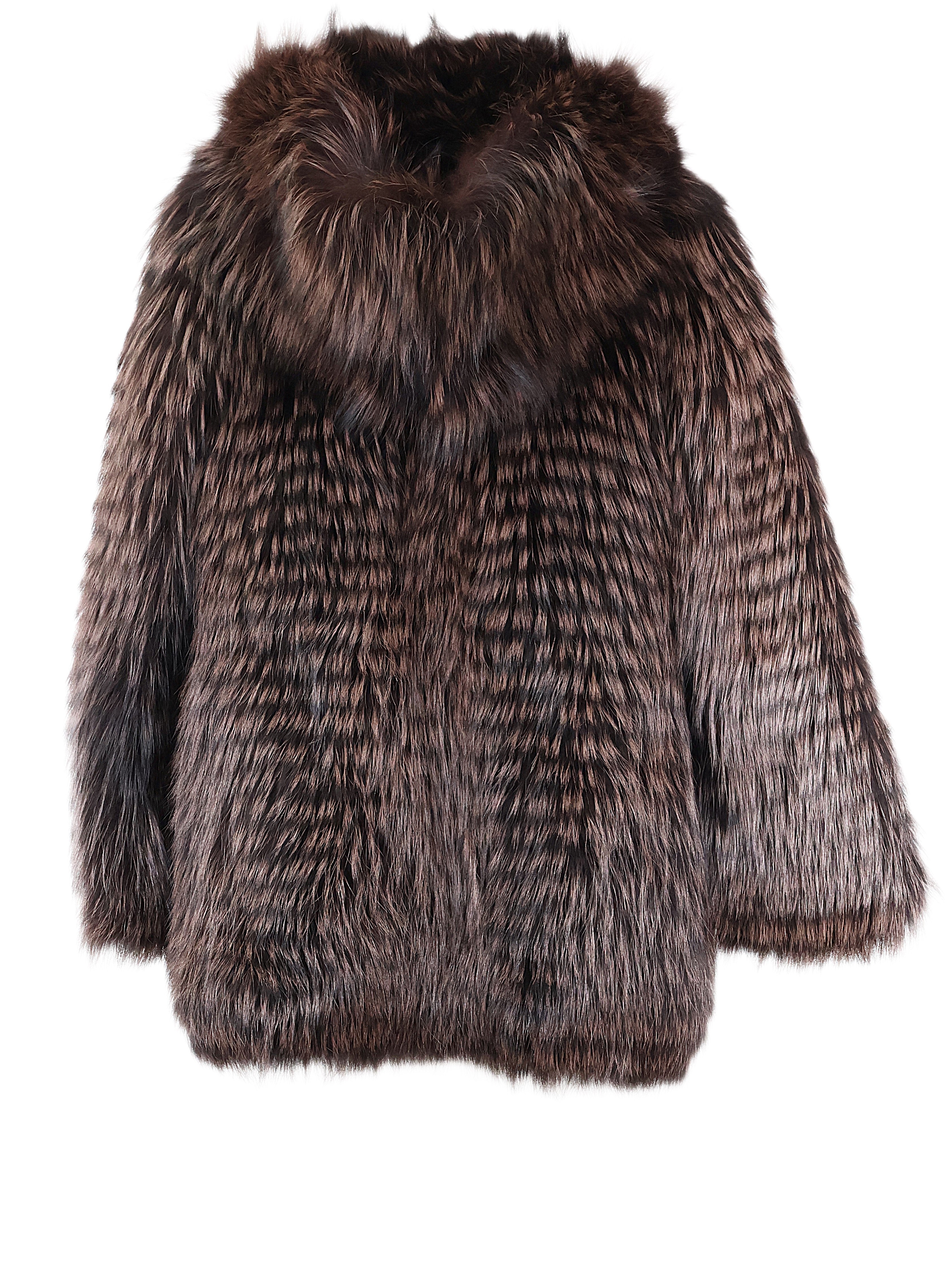 NEW BROWN DYED FEATHERED FOX HOODED STROLLER W/ CROSS-CUT FRONTS
