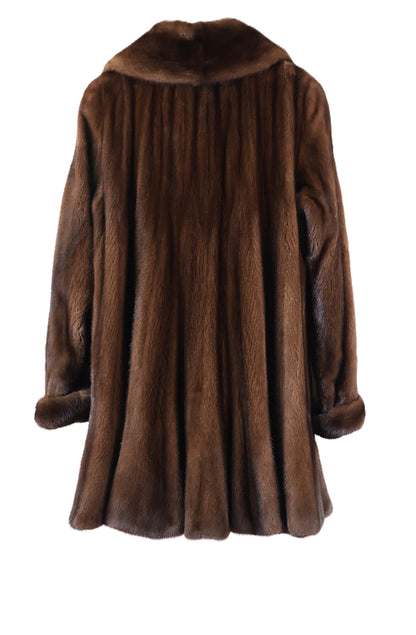 PRE-OWNED DEMI BUFF MINK SWING 7/8 COAT W/ PORTRAIT COLLAR & TURN BACK CUFFS