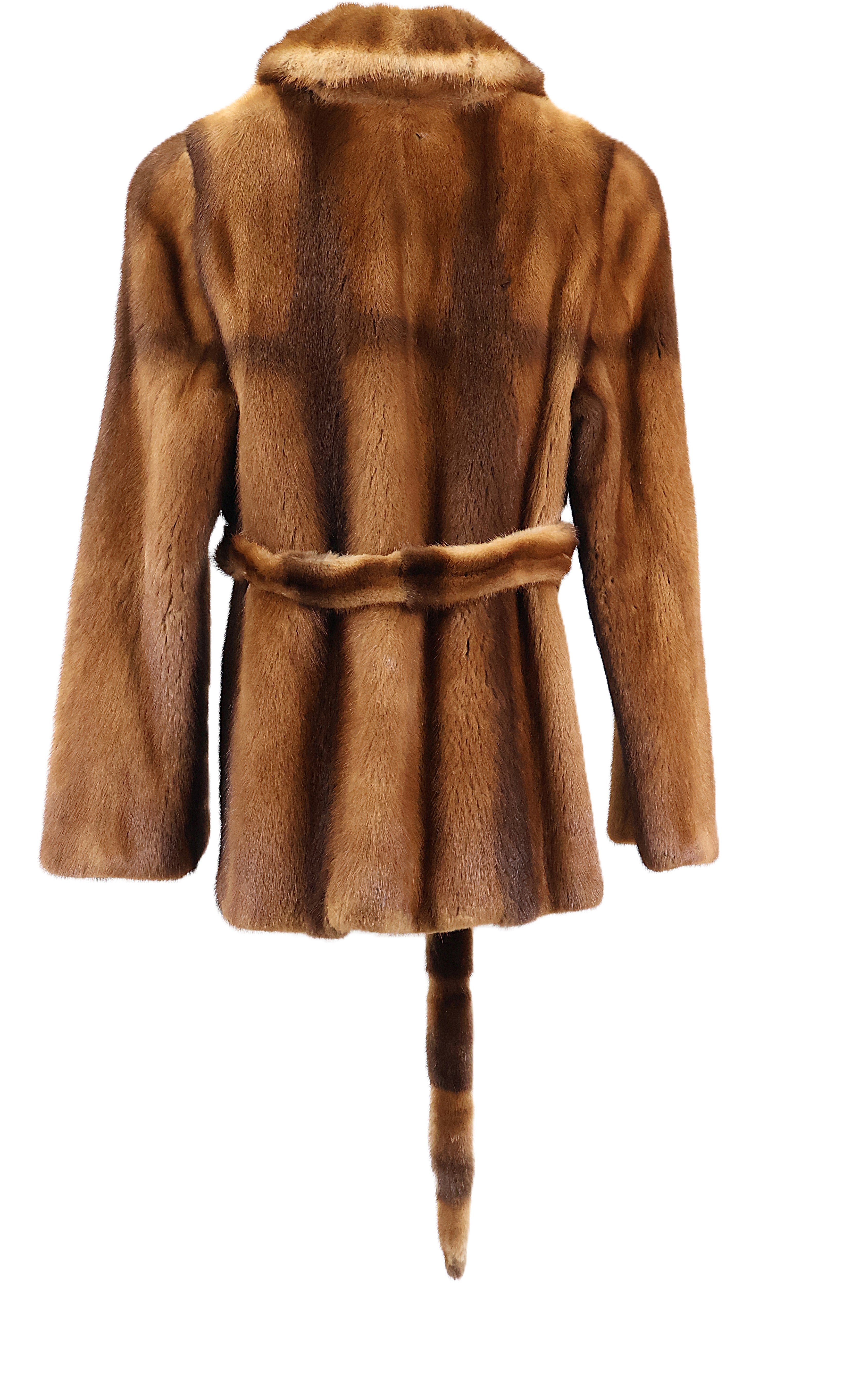 PRE-OWNED DYED COGNAC MINK JACKET W/ NOTCH COLLAR & MINK WRAP BELT