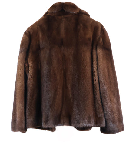 PRE-OWNED MAHOGANY MINK JACKET W/ SCALLOPED SHAWL COLLAR & FLAP FRONT POCKETS