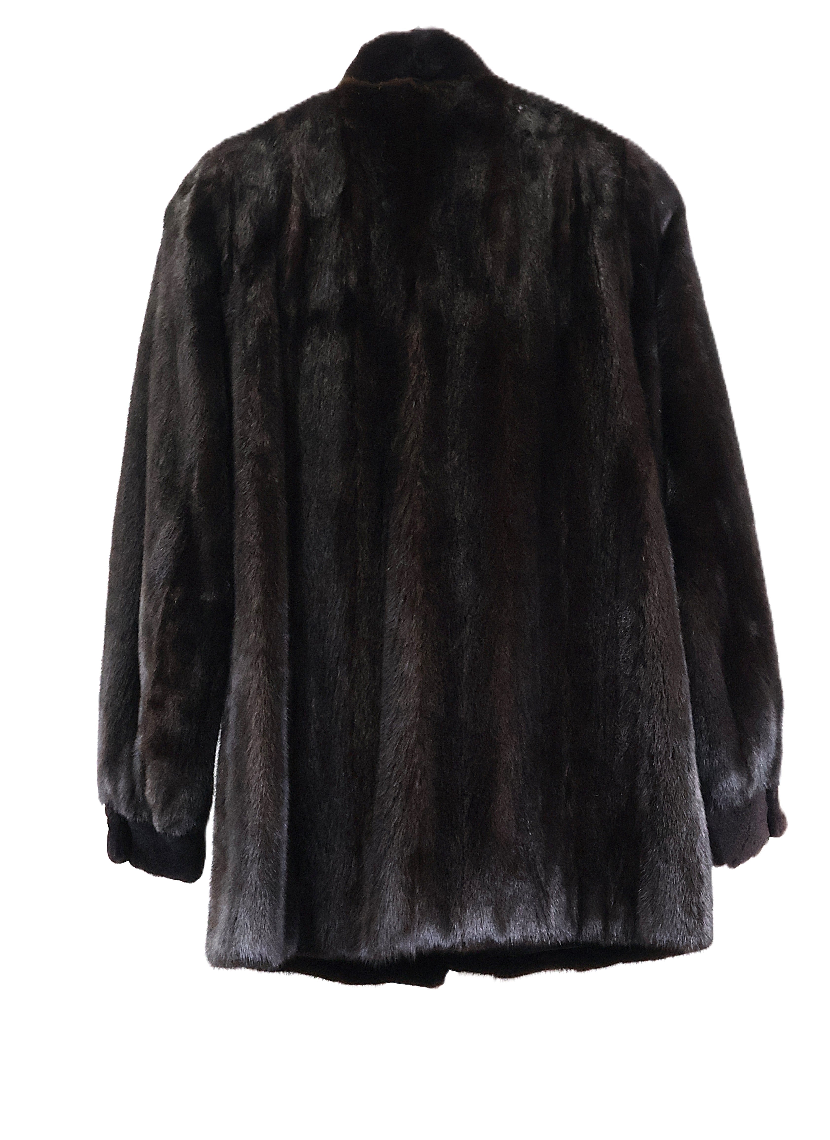 PRE-OWNED RANCH MINK JACKET W/ SHEARED MINK NOTCH COLLAR, TRIM  & CUFFS, PATCH POCKETS