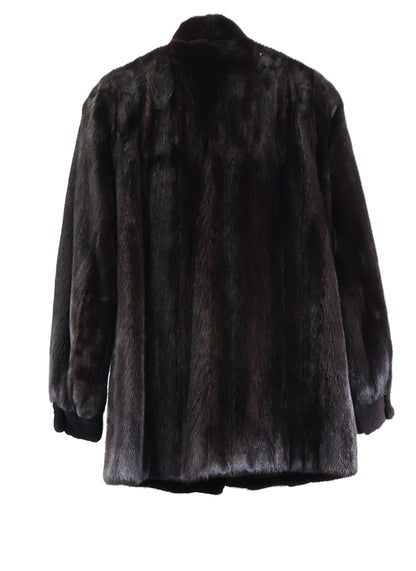 PRE-OWNED RANCH MINK JACKET W/ SHEARED MINK NOTCH COLLAR, TRIM  & CUFFS, PATCH POCKETS