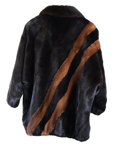 PRE-OWNED RANCH MINK & DEMI BUFF DIAGONAL DESIGN BOMBER JACKET W/ WING COLLAR, BAT SLEEVE & ELASTIC CUFFS