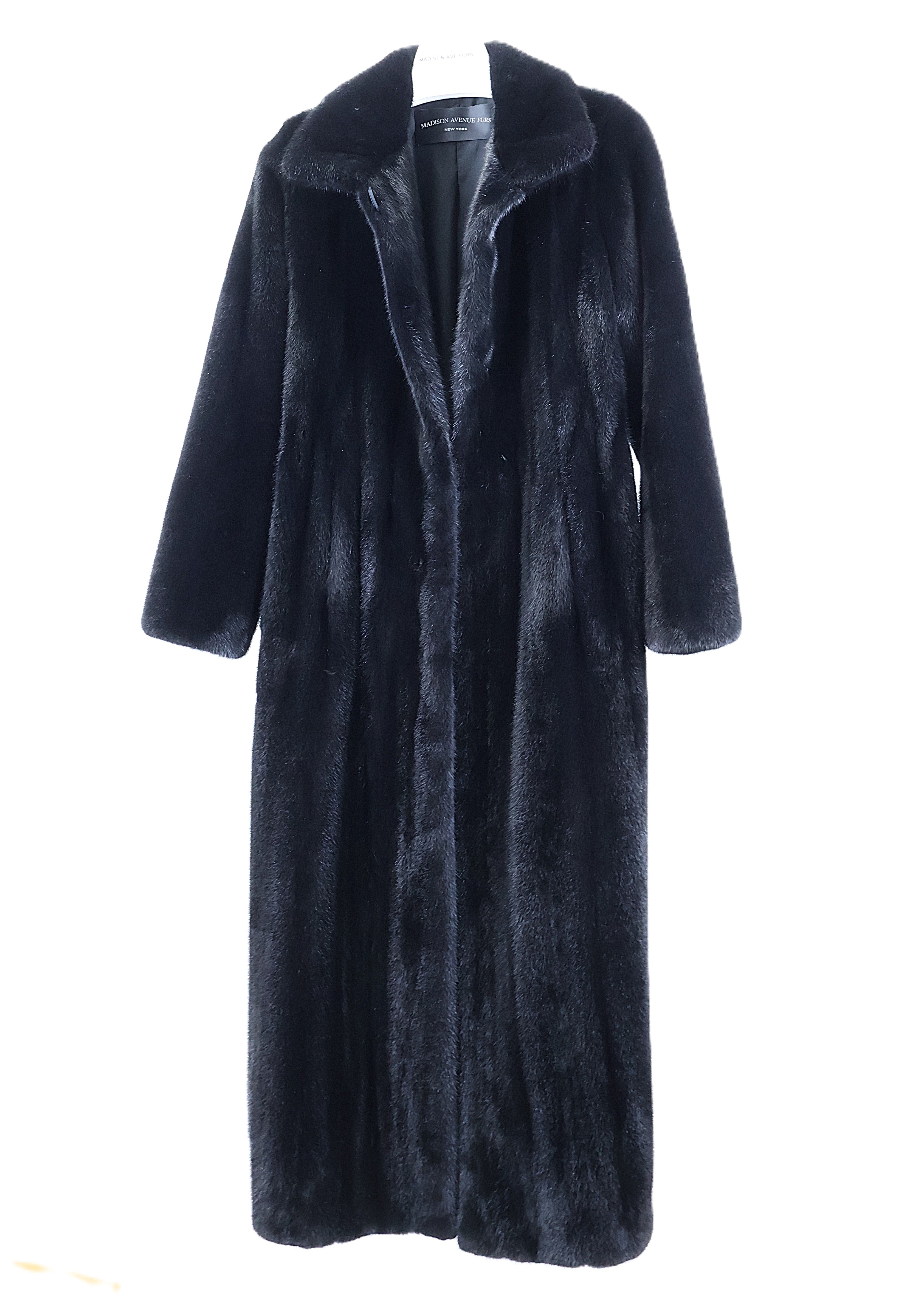 NEW COLORED ADDED BLACK MINK COAT W/ WING COLLAR, STRAIGHT SLEEVE & DRAWSTING AT WAIST