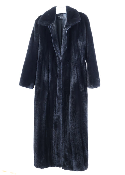 NEW COLORED ADDED BLACK MINK COAT W/ WING COLLAR, STRAIGHT SLEEVE & DRAWSTING AT WAIST